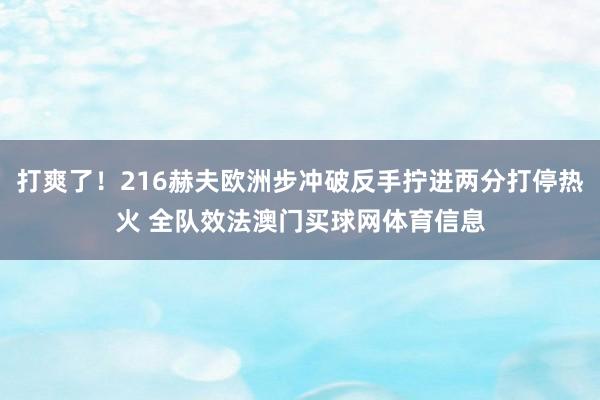 打爽了！216赫夫欧洲步冲破反手拧进两分打停热火 全队效法澳门买球网体育信息