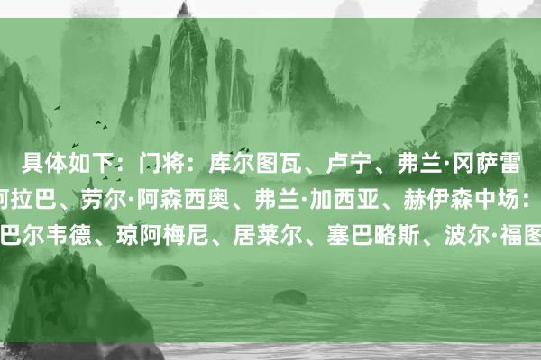具体如下：　　门将：库尔图瓦、卢宁、弗兰·冈萨雷斯　　后卫：卡瓦哈尔、阿拉巴、劳尔·阿森西奥、弗兰·加西亚、赫伊森　　中场：贝林厄姆、卡马文加、巴尔韦德、琼阿梅尼、居莱尔、塞巴略斯、波尔·福图尼、梅索内罗　　前卫：维尼修斯、姆巴佩、贡萨洛·加西亚、马斯坦托诺体育集锦