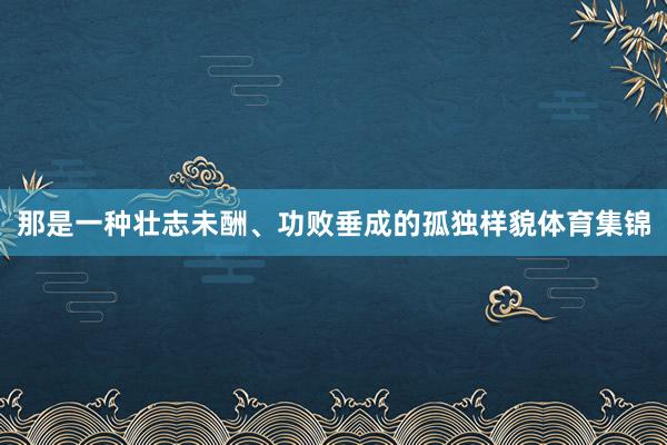 那是一种壮志未酬、功败垂成的孤独样貌体育集锦