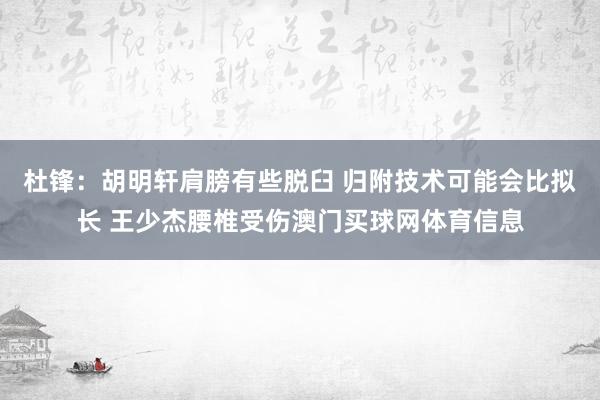 杜锋：胡明轩肩膀有些脱臼 归附技术可能会比拟长 王少杰腰椎受伤澳门买球网体育信息