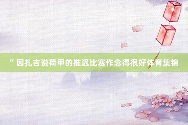 ”因扎吉说荷甲的推迟比赛作念得很好体育集锦