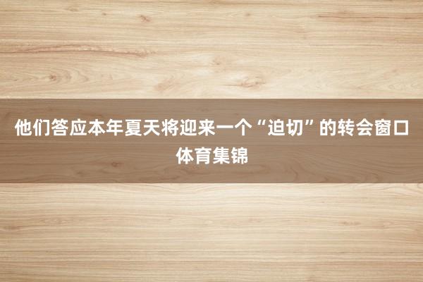 他们答应本年夏天将迎来一个“迫切”的转会窗口体育集锦