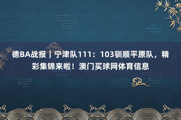 德BA战报｜宁津队111：103驯顺平原队，精彩集锦来啦！澳门买球网体育信息
