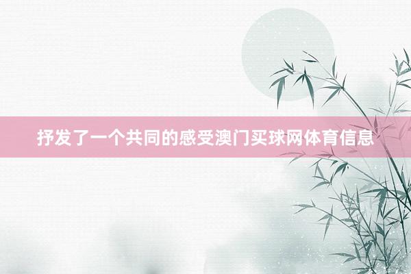 抒发了一个共同的感受澳门买球网体育信息